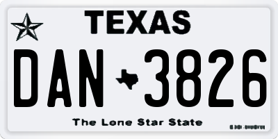 TX license plate DAN3826