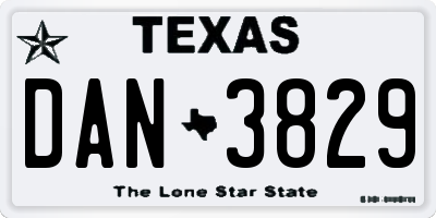 TX license plate DAN3829