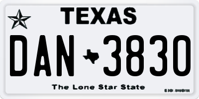 TX license plate DAN3830