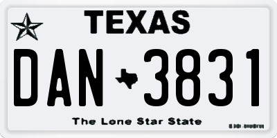 TX license plate DAN3831