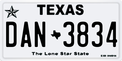 TX license plate DAN3834