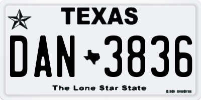 TX license plate DAN3836