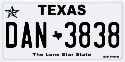 TX license plate DAN3838