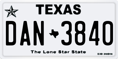 TX license plate DAN3840