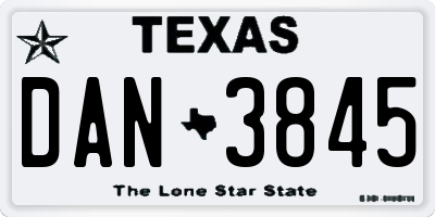 TX license plate DAN3845