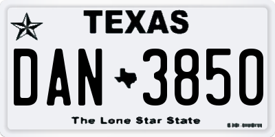 TX license plate DAN3850