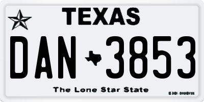 TX license plate DAN3853