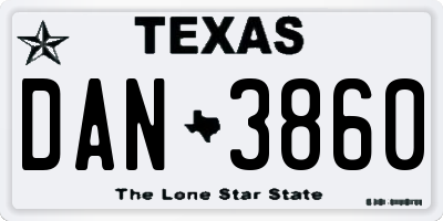 TX license plate DAN3860