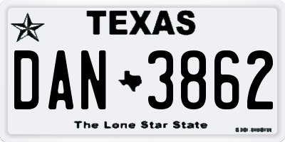 TX license plate DAN3862