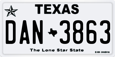 TX license plate DAN3863
