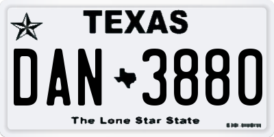 TX license plate DAN3880