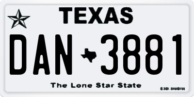TX license plate DAN3881