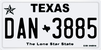 TX license plate DAN3885