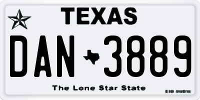 TX license plate DAN3889