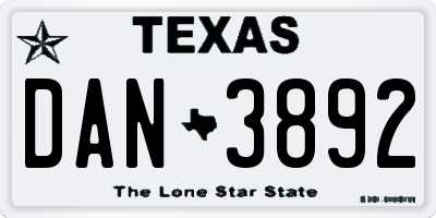 TX license plate DAN3892