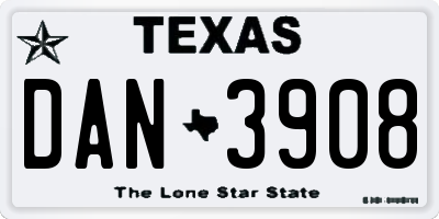 TX license plate DAN3908