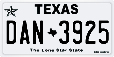 TX license plate DAN3925