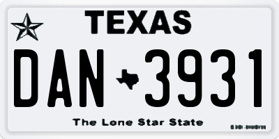 TX license plate DAN3931
