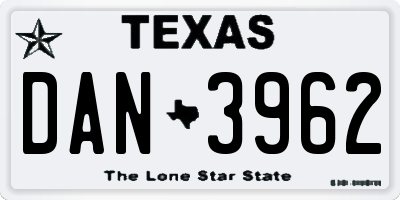 TX license plate DAN3962