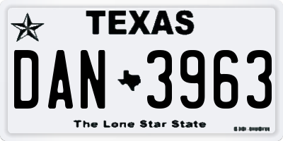 TX license plate DAN3963