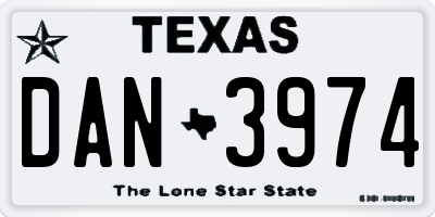 TX license plate DAN3974
