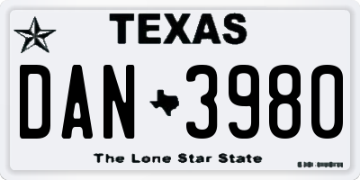 TX license plate DAN3980