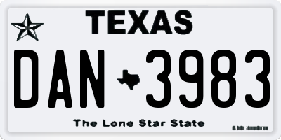 TX license plate DAN3983