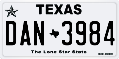 TX license plate DAN3984