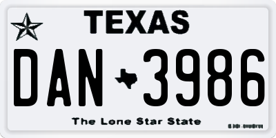 TX license plate DAN3986