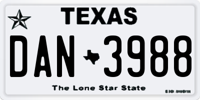TX license plate DAN3988