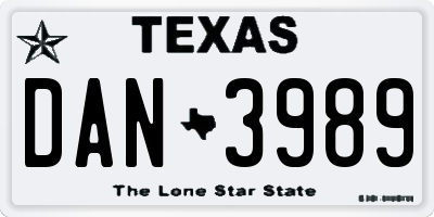 TX license plate DAN3989