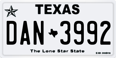 TX license plate DAN3992