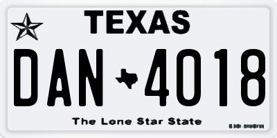 TX license plate DAN4018