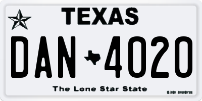 TX license plate DAN4020