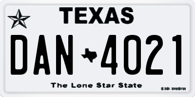 TX license plate DAN4021
