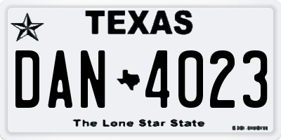 TX license plate DAN4023
