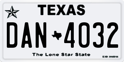TX license plate DAN4032