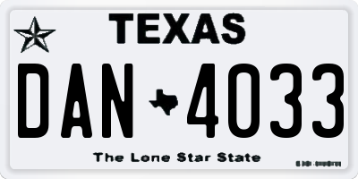 TX license plate DAN4033