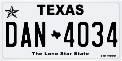 TX license plate DAN4034