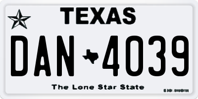 TX license plate DAN4039