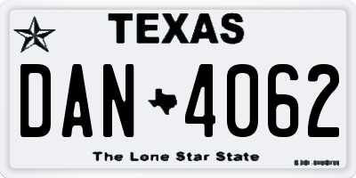 TX license plate DAN4062
