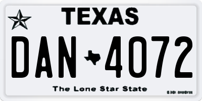 TX license plate DAN4072