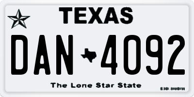 TX license plate DAN4092