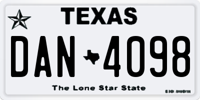 TX license plate DAN4098