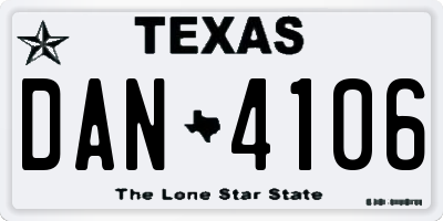 TX license plate DAN4106