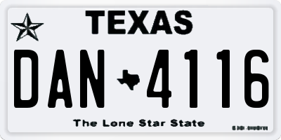 TX license plate DAN4116