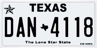 TX license plate DAN4118