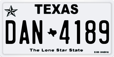 TX license plate DAN4189