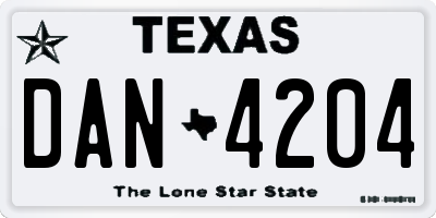TX license plate DAN4204