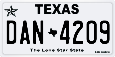 TX license plate DAN4209